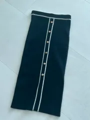 マージュ ニットスカート ブラック ゴールド ボタン 麻 スカートのサムネイル