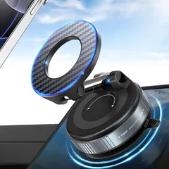 PlusAcc スマホホルダー 車 車載スマホホルダー 真空吸盤 & 強力マグネット 多角度自由調節 360°回転 折りたたみ式真空吸着式スマホホルダー Mag-safe車載ホルダー 超強力N55磁石搭載 iPhone 16/15/14/13/12シリーズ 0