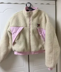 トミーヒルフィガー リバーシブル カラーブロック シェルパ フリース ジャケット ピンク