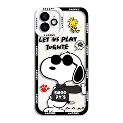 Mlxgnana 互換 iPhone 16 に適合する スヌーピー スマホケース クリア（透明） ソフトTPU軽量 耐衝撃・黄変・指紋防止 レンズ保護 Qi対応 人気 可愛い 携帯カバー ブラック (黒い服, iPhone16) 1