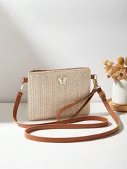 バッグ レディース ショルダーバッグ 新しいファッションわらバッグ、女性のショルダークロスボディバッグ、ハンドバッグ、小さな財布
