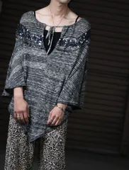 spangle × string design melange knit poncho 80s 90s スパンコール × 襟紐 デザイン メランジ ニット ポンチョのサムネイル