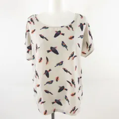 エイチ&エム H&M カットソー フレンチスリーブ 鳥柄 グレージュ 38 *A72