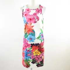 ランドリーバイシェリーシーガル Laundry By SHELLI SEGAL ノースリーブワンピース ひざ丈 ストレッチ 花柄 白 ピンク S *A88