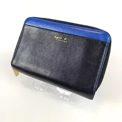 agnes b. VOYAGE アニエスベー ボヤージュ 二つ折り財布 レザー バイカラー ロゴ ブラック×ブルー 黒×青 レディース ブランド 中古のサムネイル