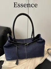 バッグ レディース トートバッグ 1個 ネイビーブルーストラップ装飾 大容量 キャンバス パッチワーク トートバッグ レディース用