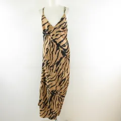 ザラ ZARA キャミワンピース ロング Vネック アニマル柄 スリット 茶 M *T365