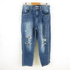 BROWNY STANDARD デニムパンツ ジーンズ ロング テーパード ダメージ 青 L *T375