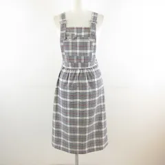 エイチ&エム H&M ジャンパースカート ミディ丈 チェック ストレッチ オフホワイト 紺 32 *T573