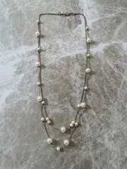 パール付き2連ネックレス　ゴールド色　ヴィンテージアクセサリー