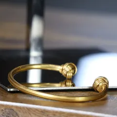 knot design double end ball vintage bangle 結び目 デザイン ダブル エンドボール ゴールドカラー ヴィンテージ バングルのサムネイル