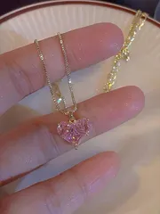 ジュエリー レディース ネックレス 1個 ヨーロッパ・アメリカ風 Y2K合金 ハート型ガラスペンダントネックレス、バレンタインデーの女性、バレンタイン、母の日、プレゼント