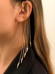 ジュエリー レディース イヤーアクセサリー  1個 女性用リベット付きタッセルフェイクパールピアス