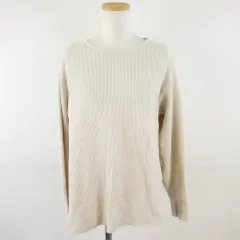 ユニクロ UNIQLO ワッフルクルーネックT カットソー 長袖 ベージュ L *A193