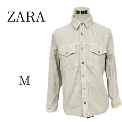 ZARA ザラ コーデュロイ シャツ M アイボリー ホワイト 100%コットン カットオフ フリンジ リラックスフィット オーバーサイズ メンズ 長袖 カジュアル 春秋冬 シンプル 大人カジュアル ストリート 万能羽織り 定番 人気