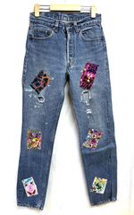 H*©様 16AW GUCCI フローラル ペイント 花柄 カットオフ デニムパ
