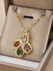 ジュエリー レディース ネックレス カラーストーン ペンダント ネックレス ステンレス製 1個入り