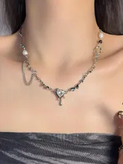 ジュエリー レディース ネックレス ハート&フェイクパール装飾ネックレス バレンタイン、母の日、母親への贈り物