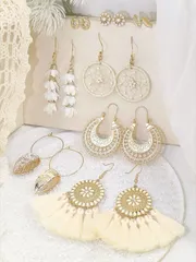 ジュエリー レディース イヤーアクセサリー セット   8個セット　タッセル&フラワー装飾ピアス バレンタイン、母の日、母親への贈り物