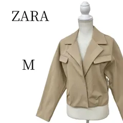 ZARA ザラ ショート丈 テーラードジャケット ベージュ Mサイズ レディース 春秋 ライトアウター 羽織り クロップド丈 きれいめ カジュアル オフィス 上品 シンプル 無地 襟付き ストレッチ素材 美シルエット トレンド モード