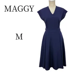 【新品タグ付】銀座マギー MAGGY LIMITED ワンピース ドレス M 紺 ネイビー Vネック フレンチスリーブ フレア リボン ベルト フォーマル 結婚式 入学式 卒業式 上品 きれいめ