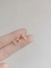 ジュエリー レディース イヤーアクセサリー  ラインストーンデコレーション 魚の骨 & ネコ スタッドピアス