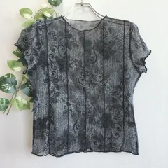 美品✨ネクストシーン Next Scene  カットソー  総柄  フリル袖  透け感  半袖 メッシュ 軽量 薄手 レイヤード 重ね着 フェミニン エレガント 花柄 ボタニカル