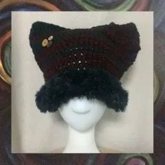 { ブラック & レッド ロックスター 猫ビーニー (キャットビーニー) } Handmade