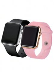 Men's Watch Set of 2, Couple's Watches, Sports, Leisure, Business Casual, Minimalist, Durable, Romantic, Classic, Square, Flash Digital Display, Electronic, Silicone Wristband