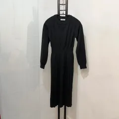 ブラックニット シャーリング ロング丈ワンピース 3862