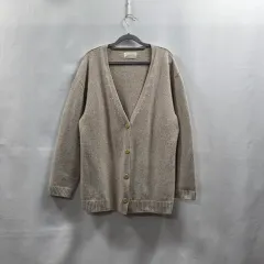 0733 ver&verve レディース ウール100% Vネック カーディガン (ベージュトーン)