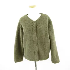 ユニクロ UNIQLO ボアフリースクルーネックカーディガン 長袖 カーキ 緑 M *A247