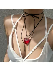 ジュエリー レディース ネックレス ワックスコード ジュエリー シンプル パーソナライズ 大きなハートペンダントネックレス バレンタイン、母の日、ギフト