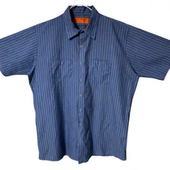 CHM RED KAP 半袖ワークシャツ ストライプ ネイビー ブルー 企業系 ワークウェア USA古着 ビッグサイズ XXL ポリコットン メンズ レディース ユニセックス 古着