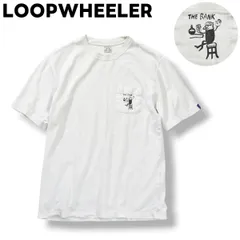 日本製 ループウィラー LOOPWHEELER 『 THE BANK 』 シングルポケット プリント Tシャツ クルーネック カットソー サイドシーム M ホワイトブルー メンズのサムネイル