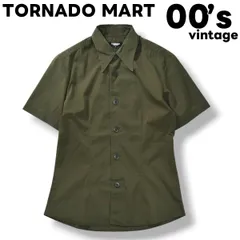 【美品】 00s archive 日本製 トルネードマート TORNADO MART 半袖 ストレッチ シャツ ラウンドヘム ロングポイントカラー M オリーブ ストリート カジュアル Y2K メンズ