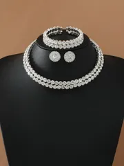 ジュエリー レディース セット 4個/セット ラインストーン ネックレス ブレスレット ピアス セット 女性用 , パーティー アクセサリー