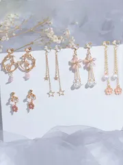 ジュエリー レディース イヤーアクセサリー  5ペア ファッショナブルなメタリック ハート型 タッセル クリップピアス、女性の日常着、バレンタイン、母の日、母親への贈り物に最適