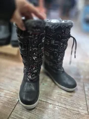 冬ファー裏地ロングブーツ ブラックパターン 240-245