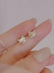 ジュエリー レディース イヤーアクセサリー S925スターリングシルバー ムーンストーン スタッドピアス 猫モチーフ 1ペア レディース ジュエリー
