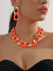 ジュエリー レディース セット 3個/セット 樹脂 八字 ツイスト リンク チェーン ファッショナブル 女性の ネックレス , ピアス と ジュエリーセット