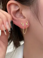 ジュエリー レディース イヤーアクセサリー  1個 女性用ダブルホールチェーンピアス、キュービックジルコニア付き、スウィートなマルチピアス タッセルピアス、学校、クールガールパーソナライズアクセサリー、クリスマスギ