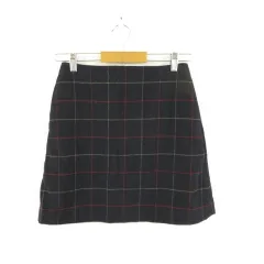 ユニクロ UNIQLO ウールブレンドミニスカート 台形 チェック 紺 64 *T397