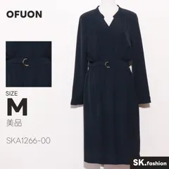 美品 OFUON ワンピース 長袖　ミディ丈　Vネック　ウエストベルト　裏地付き