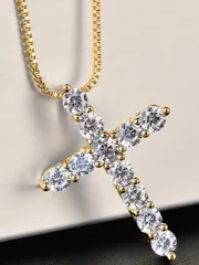 ジュエリー レディース ネックレス 925スターリングシルバーペンダントネックレス スパークリング クリスタル クラシカルなクロスチャーム、ファッションジュエリーの贈り物 女性と男性用