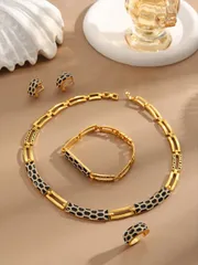 ジュエリー レディース セット アンティークブロンズ レトロ レディース ジュエリーセット ネックレス ブレスレット リング スネークパターン ビジュー入り 4点セット 日常着用にぴったり