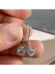 ジュエリー レディース イヤーアクセサリー S925スターリングシルバー ラウンドキュービックジルコニア クラシック4本爪ピアス、高品質レディースジュエリー