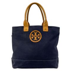 トリーバーチ バイカラー トートバッグ 肩掛け可 キャンバス レザー