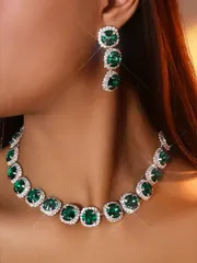 ジュエリー レディース セット ウェディングジュエリーセット シルバー アクセサリー グリーンネックレスイヤリング1セット