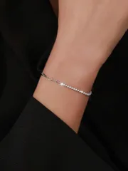 ジュエリー レディース ブレスレット 1個 S925スターリングシルバー ハンドメイド 幾何学模様 宝石装飾ブレスレット、魅力的なチャーム、高品質ジュエリー、女性の日常、パーティー、記念日の衣装に適しています